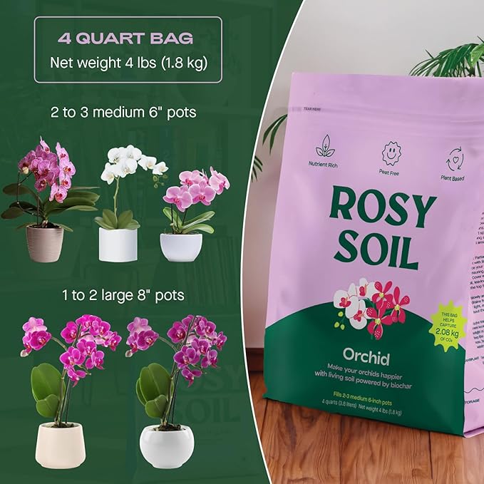 Rosy Soil Orchid Soil Potting Mix - Superior Aeration & Drainage for Orchids - Peat-Free, Microbially Active Biochar Powered Soil for Orchid Plants - Ideal for Indoor Gardening - 4 Quarts