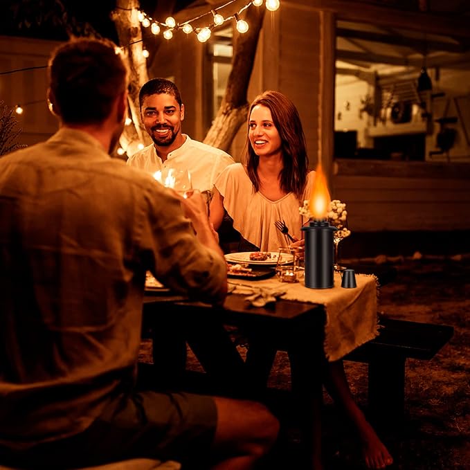 Nonley 8 Pack Torch Canisters, 16 oz. Torch Replacement Canister Bamboo Torches Refill Canister with Wicks and Covers, Metal Decorative Lighting Torches for Lawn Patio Backyard,Garden, Outdoor Decor