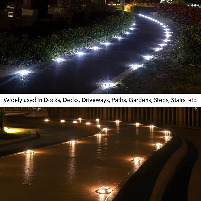 AGPTEK Solar Driveway Lights Outdoor 8 Pack, 2 Color Modes LED Deck Dock Marine Waterproof Driveway Marker Lights for Step Sidewalk Stair Garden Pathway Walkway Yard (Warm White/Cool White)