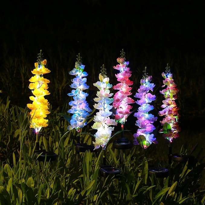 Solar Delphinium Flowers Lights Waterproof Color Lights Upgraded Solar Panel 2 Light Modes Solar Waterproof LED Solar Lights Outdoor for Yard Garden Lawn Pathway Decoration (2)