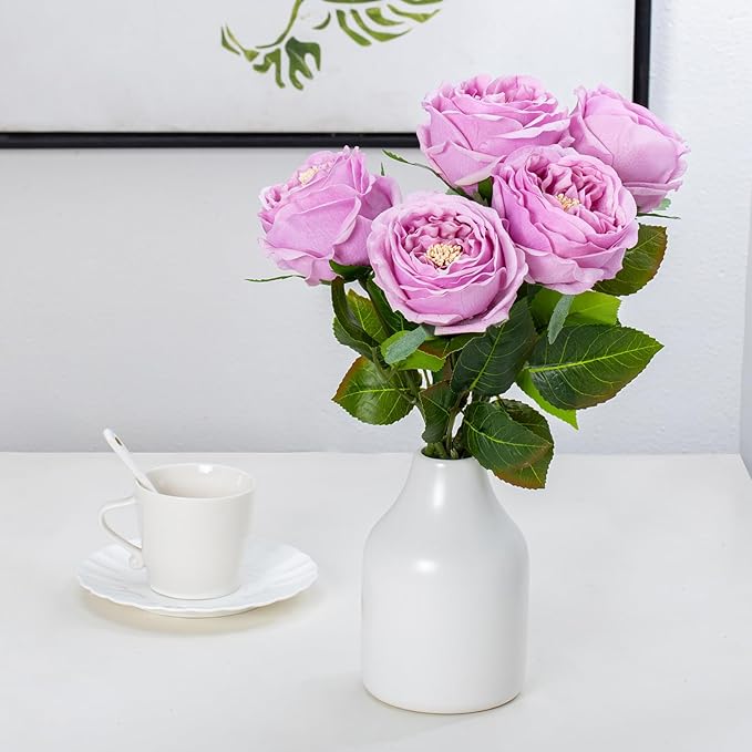 DuHouse 5Pcs Silk Roses Fake Purple Roses with Stems Real Touch Rose Artificial Flowers for Arrangement Wedding Party Home Decoration