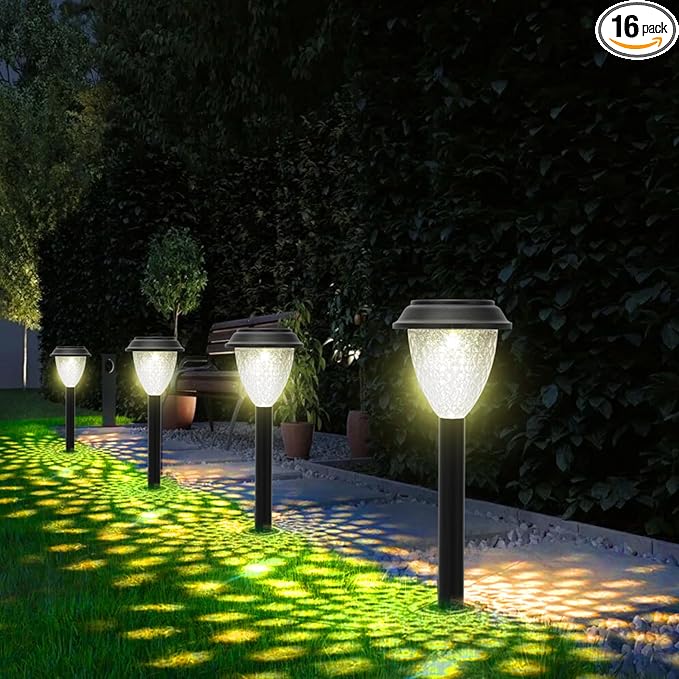 GOODFOEVER Solar Pathway Lights Outdoor, 16 Pack Solar Powered Garden Lights Waterproof, Auto On/Off Solar Yard Light for Lawn Patio Walkway Driveway Decor Landscape Lighting
