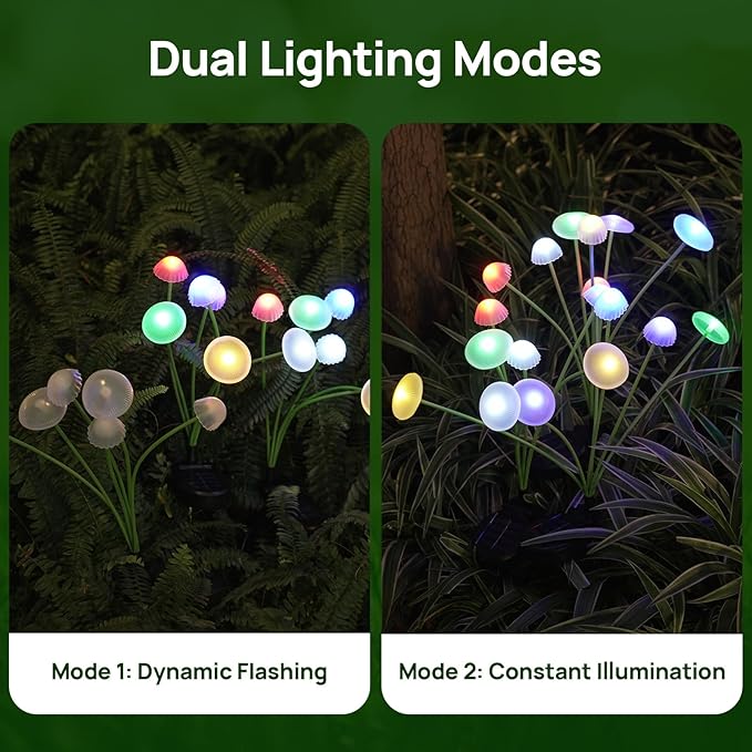 Solar Garden Lights, 6-Pack Dual Mode LED Solar Mushroom Lights, Waterproof Firefly Outdoor Decor for Yard, Patio, and Pathway – Colorful Jellyfish Ambiance