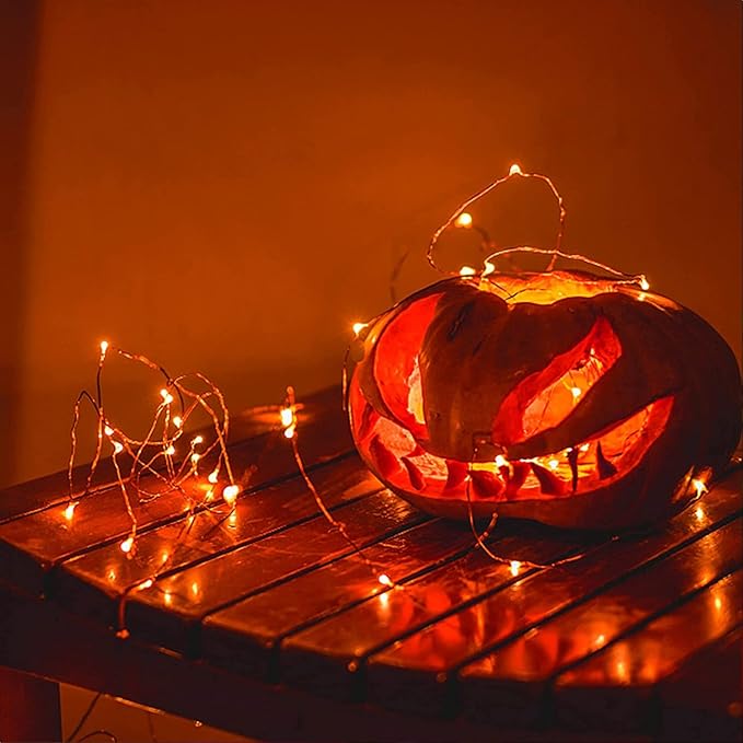 RUICHEN Orange Dimmable Fairy Lights Plug in, 99 Ft 300 LED Twinkle String Lights with Remote, Waterproof Silver Wire Firefly Lights for Bedroom, Patio, Yard, Christmas, Halloween, Party