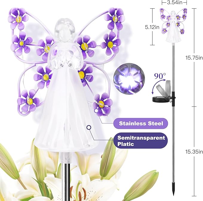 Solar Angels for Cemetery, Fairy Angel Solar Powered Fairy Waterproof Light, 2pcs LED Outdoor Decorative Light, Grave Decorations for Cemetery, Solar Lights for Outside Gardening Supplies