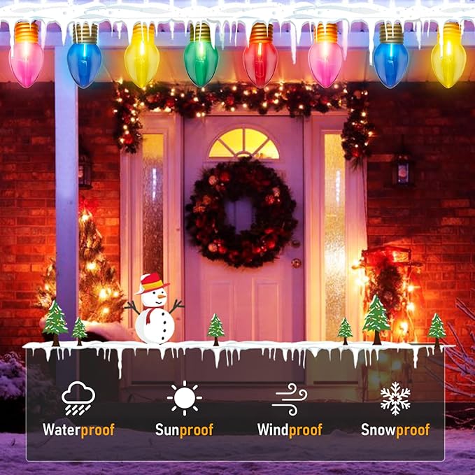 Outdoor Christmas Decorations Lights, 16Ft Jumbo Xmas String Lights with 10 5'' LED Large Multicolor Bulb Christmas Roof Hanging Lights for Outdoor Patio Eave Xmas Tree Garden Holiday Pathway Decor