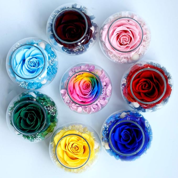 Preserved Real Roses with Colorful Mood Light Wishing Bottle,Eternal Rose，Never Withered Flowers,for Bedroom Party Table Decor, Christmas Anniversary,Valentine's,Mother's Day, (Multi)