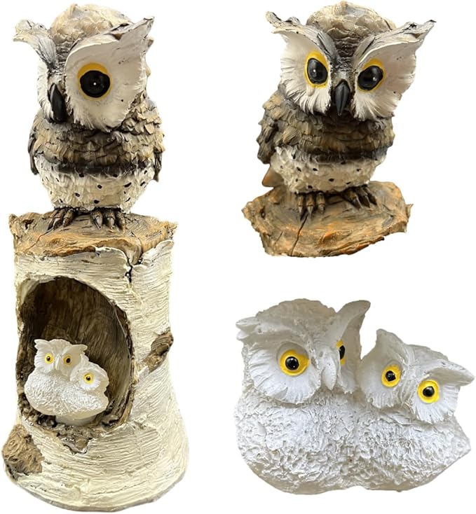 coolboy Owl Outdoor Garden Statue,Waterproof LED Solar Lights Outdoor Decor,Resin Owl Ornament,Solar Lantern Indoor Figurines for Patio Table Decor for Ourdoor Garden