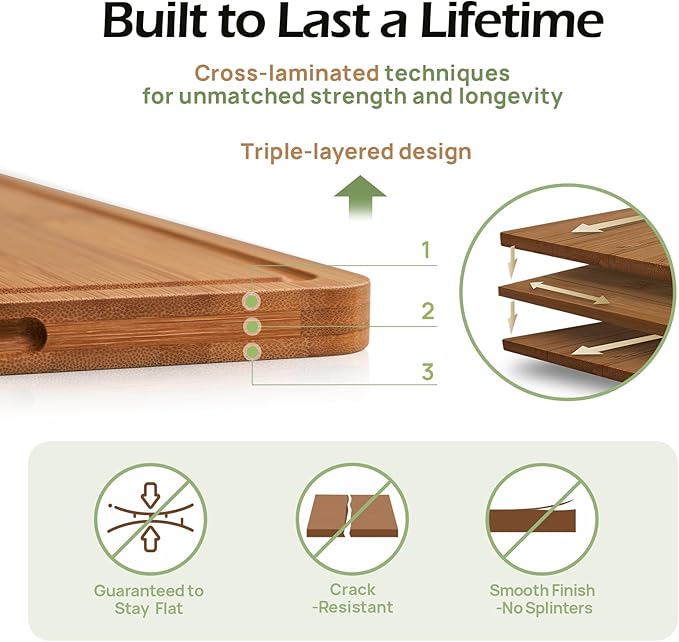 Extra Large Bamboo Cutting Board for Kitchen - 18 Inch Wood XL Cutting Boards with Juice Groove and Handles, Wooden Chopping Board for Meat, Cheese, Fruit & Vegetables (Pre Oiled, Brown)