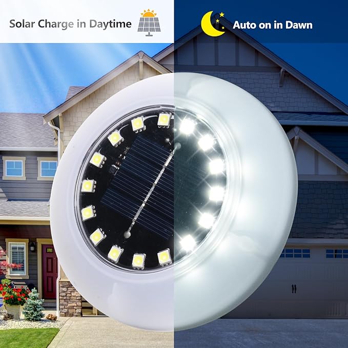 Flumy Solar Ground Lights, 8 Pack 16 LED Solar Lights Outdoor Waterproof, Solar Garden Lights for Outside Patio Pathway Yard Lawn Driveway Pathway Walkway, Outdoor Christmas Decorations(Cool White)