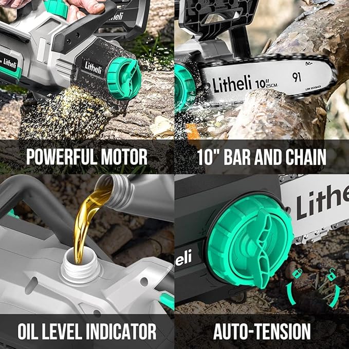 Litheli Cordless Pole Saw & Chainsaw 10-Inch, Battery Powered 20V 2.0Ah Pole Saws & 20V 4.0Ah Chainsaw for Branch, Cutting, Trimming, Electric Saws(Battery & Charger Included)