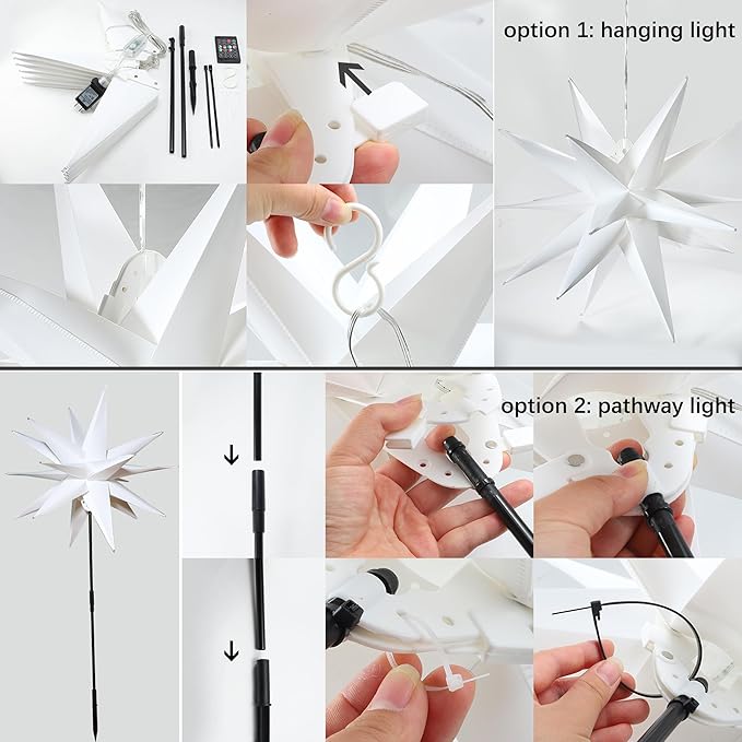 RGB Moravian Star Light Dinamic 23" Multicolor Hanging Lantern with Remote Control for Indoor Outdoor Tree Porch Patio Hallway Decoration