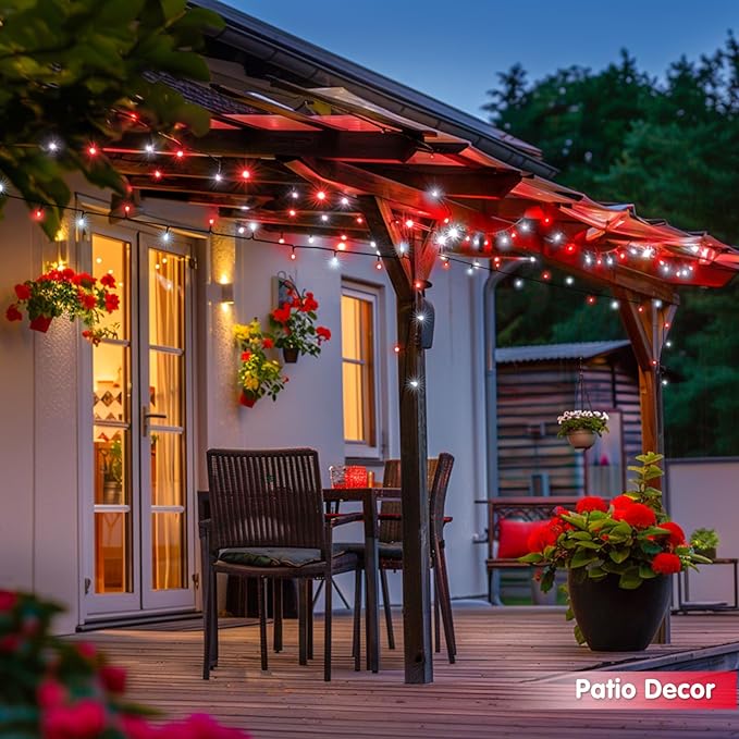 JMEXSUSS 2 Pack Red and White Christmas Lights, Each 100 LED 33ft Solar String Lights Outdoor Waterproof, 8 Modes Green Wire Solar Lights for Outside Tree Garden Patio Party Decoration