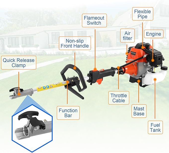 Samger 52cc 2 Cycle Gas Hedge Trimmer, 5 in 1 Garden Hedge Trimmer Combo, Gas Powered Trimmer with Extension Pole, Multifunctional Garden Trimming Tools