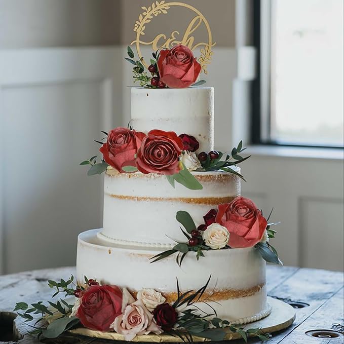 12 pcs Roses Artificial Flowers Vintage Red Burnt Edge Rose 20" Realistic Silk Roses Bouquet with Long Stem for Wedding Party Floral Centerpieces Decoration (Vintage Red)