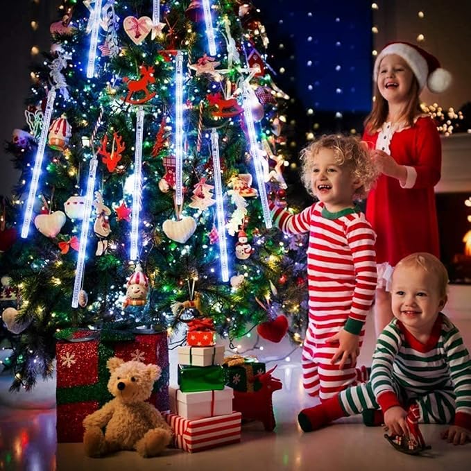 LED Meteor Shower Solar Lights Outdoor, Waterproof Garden Lights 30cm 10 Tubes 360LEDs Falling Lights Raindrop Lights,Holiday Party Wedding Christmas Tree Decoration String Lights (Blue)