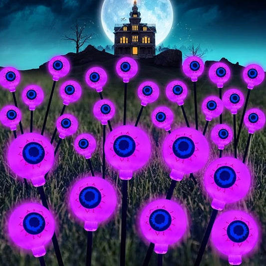 Solar Eyeball Lights Outdoor Waterproof 4 Pack 32 LED Halloween Eyeball Lights 8 Modes Scary Eyeballs Swaying Lights Eyeballs Halloween Decoration for Outside Yard Garden Party Decor (Purple)