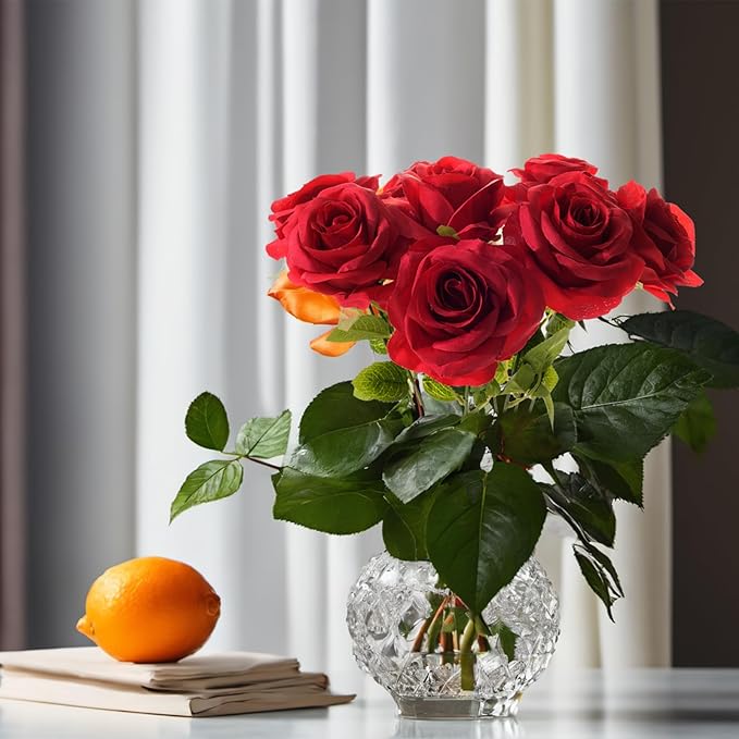 Fake Roses Not Bend The Peduncle Artificial Flowers Fake Flowers with Stems for DIY Wedding Bouquets Bridal Shower Centerpieces Arrangements Tables Decorations (24pcs,Ruby Red)