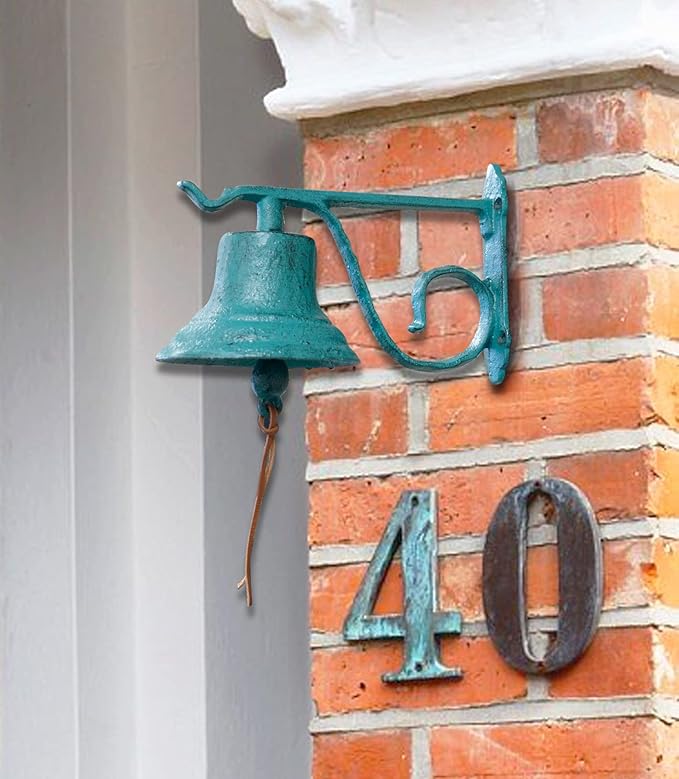 NACH Rustic Cast Iron Doorbell, Small Door Bells for Homes, Dinner Bell, Small Bell, Kitchen Door Bell, Turquoise Door Bell, 8.5x5x6.5 Inches, JS-90-091AT