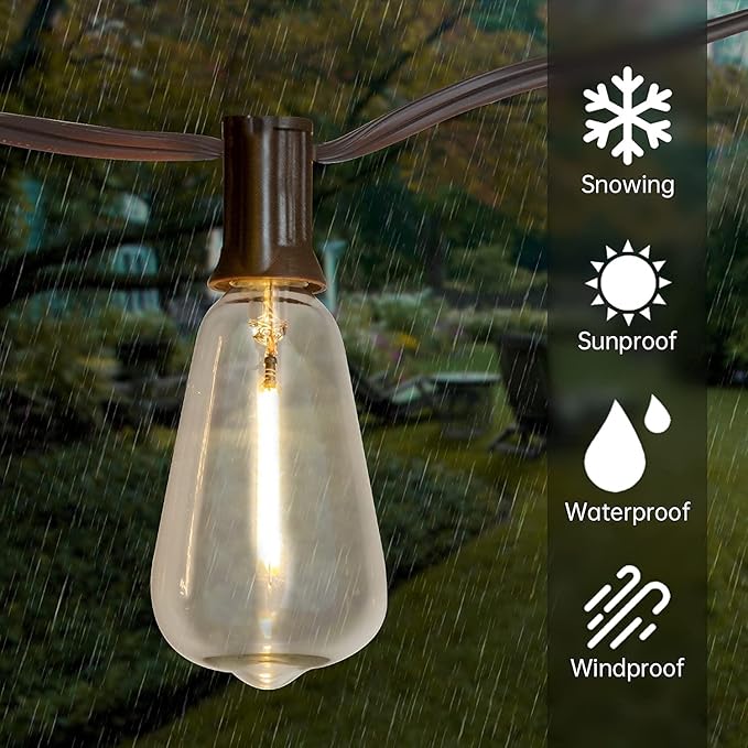 Vanthylit Outdoor String Lights, 15 FT Patio String Lights with LED Filament Bulb Waterproof Lights Retro Vintage Edison Bulbs for Backyard Patio Bistro Party Garden Connectable