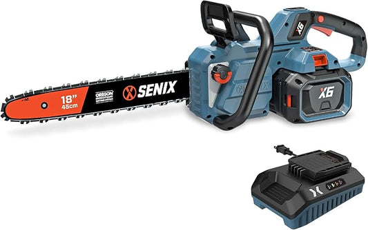 SENIX Chainsaw|60V 18" Battery Chainsaw|Brushless Electric Chainsaws|Cordless Chain Saw with 4Ah Battery & Charger|Garden Tool for Trees, Pruning, Branch Trimming, Best Gifts for Man, CSX6-M1