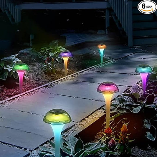 pearlstar Solar Lights Outdoor Mushroom Garden Pathway Lights LED Landscape Lighting Waterproof for Path Lawn Patio Yard Walkway Driveway, 2 Lights Effect,White&Color Changing Light(6pack)