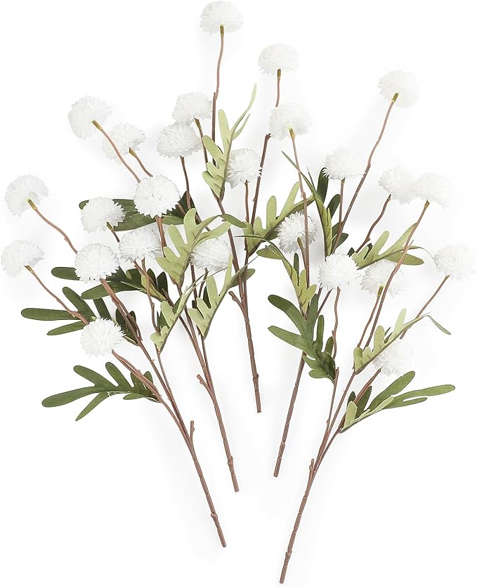 Floroom 5pcs White Faux Silk Mums Artificial Flowers, Bulk Fake Small Mini Chrysanthemums with Stems for DIY Wedding Centerpieces Floral Arrangements Vase Fillers Home Decorations