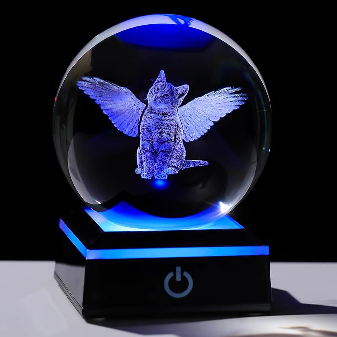 Qianwei Cat Memorial Gifts for Loss of Cat - Pet Memorial Cat Angel Statue 3D Crystal Engraved Office Decor - Remembrance Bereavement Passing Away Sympathy Gifts in Memory of Death