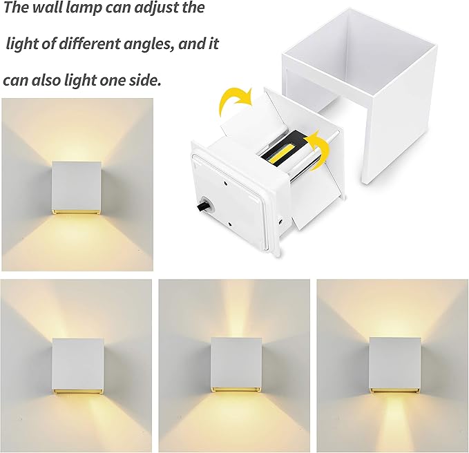 LANFU LED Aluminum Square Cube Waterproof White Wall Sconce Outdoor Light Exterior Wall Lighs fixtures Outside for House Patio 6W 100-277V 3000K Angle-Adjustment Warm Light 2LEDS White 6W