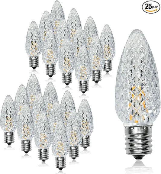 25Pack C9 Christmas LED Light Bulbs, Strawberry Replacement Bulb 2200K Warm White Shatterproof & Waterproof Outdoor String Light Bulbs, E17 Candelabra Base Edison Bulbs for Holiday Decoration
