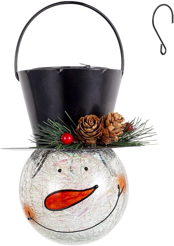 Starsoul Snowman Solar Lanterns, Christmas Outdoor Hanging Lantern Waterproof Decorative Snowman Lamps Decor for Garden, Patio, Yard, Porch, Xmas Holiday Party Decor (Pinecone)