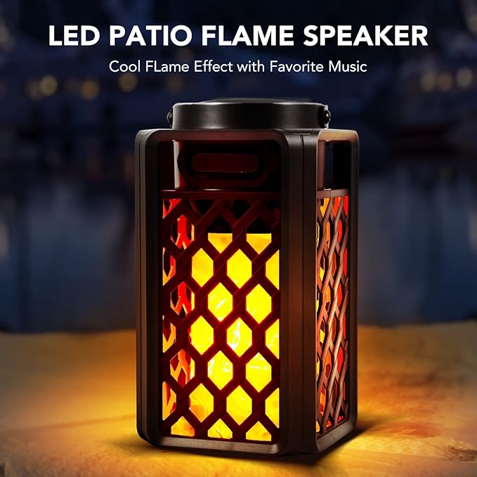 Outdoor Bluetooth Speaker with Led Flame, IP65 Waterproof Wireless Bluetooth Speaker, HD Audio, Atmosphere, 2 Pack