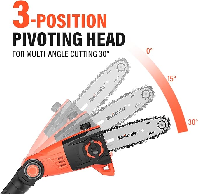 MAXLANDER 8 Inch Cordless Pole Saw, 20V Power Pole Chainsaw for Tree Trimming, Telescoping Electric Tool-free Installation, Adjustable Head Pole Saw with 2.0Ah Battery & Fast Charger