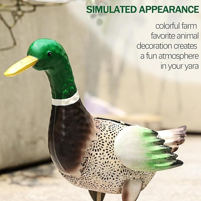 Metal Outdoor Duck,with Solar Light Duck Ornament, Metal Mallard Sculptures, for Backyard Patio Decor and Garden Lawn Decor, Mother's Day and Father's Day Gifts9.8H (Mallard)