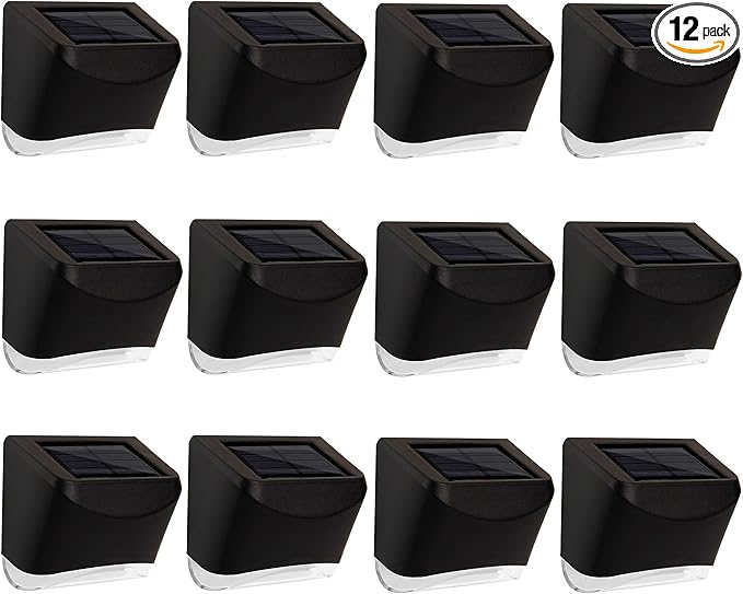 MAGGIFT 12 Pack Solar Deck Lights, Outdoor Solar Powered Fence Step Lights, Deck Lights Waterproof Outside Night Lights Decor for Steps Stairs Walkway Garden Fences Wall, Warm White