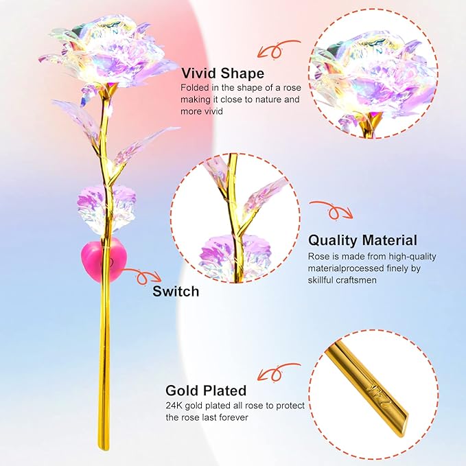 Mothers Day Mom Gifts for Women Birthday Gifts for Women Galaxy Rose Glass Flowers Forever Eternal Roses Artificial LED Flowers Gifts for Grandma Wife Daughter