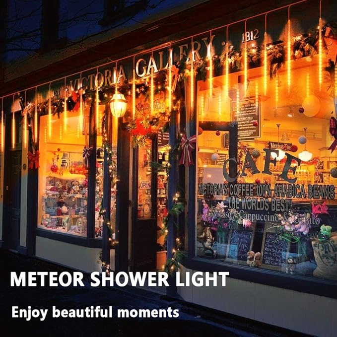 Meteor Shower Christmas Lights - Orange 10 Tube 540 LED 20 Inch Icicle Lights for Halloween Outdoor Tree Patio Garden Roof Eaves Decor