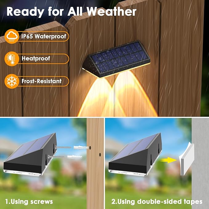 9 Pack Solar Fence Lights Outdoor, LED Dusk to Dawn Waterproof Deck Lights for Outside Step Wall Porch Patio Garden Decor (3000K/4500K/6000K)
