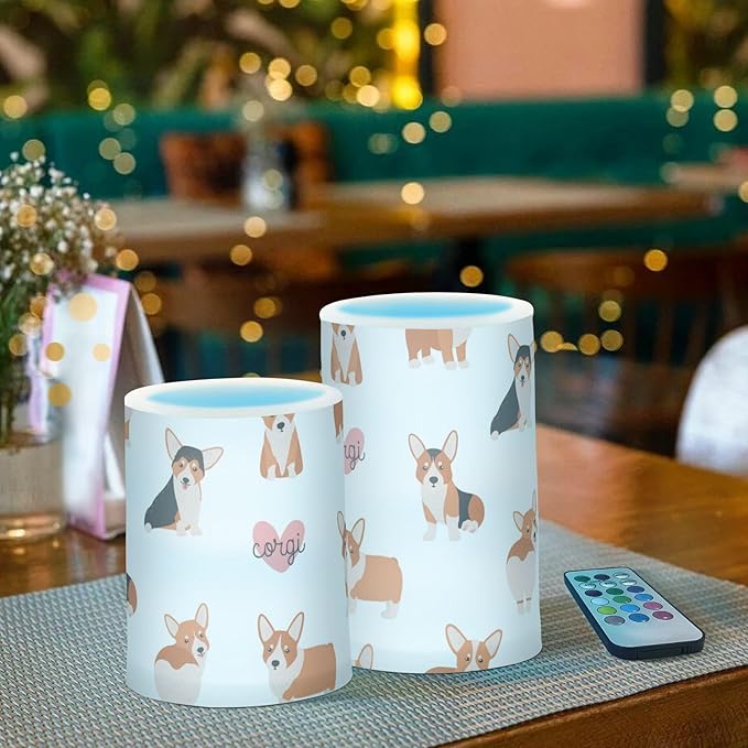 Vdsrup Flameless Candles Set of 2 Funny Welsh Corgi LED Candles with Timer Battery Operated Dog Candle Lights Flickering with Remote for Home Bedroom Decor