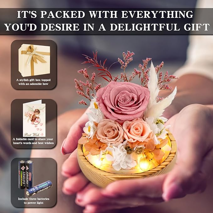 Flowers, Roses Gift – Fresh & Preserved Roses That Last Forever – Delivery to Show Love – Ideal Birthday Gift for Women, Unique for Mother’s Day & Christmas – Long-Lasting Forever Flowers