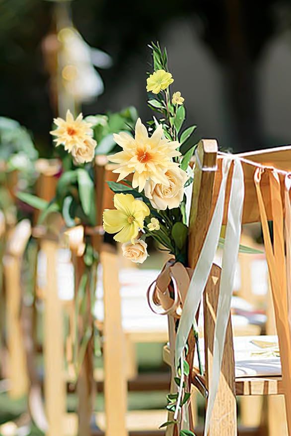 YYHUAWU Fake Flower Heads Mini Yellow Artificial Flower Faux Dahlia Rose Flowers Multicolor Silk Daisy Flower Heads for Craft Garland Wedding Bridal Baby Shower Home Party Decoration DIY Cake Decor