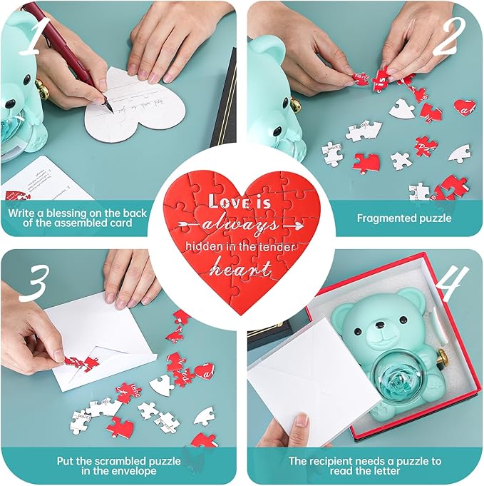 Cute Teddy Bear with Preserved Rose - A Real Rose Flower in Bear with Elegant Gift Box - Romantic Gift for Her in Mother's Day, Weddings, Anniversaries, and Bridal Showers (Blue)