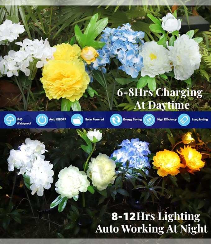 Outdoor Solar Garden Decorations,Solar Flower Lights for Outside Garden Yard Decorative Solar Powered Plant Lights Waterproof Led Flowers for Yard Porch Patio Garden Decor,Hydrangea Flowers