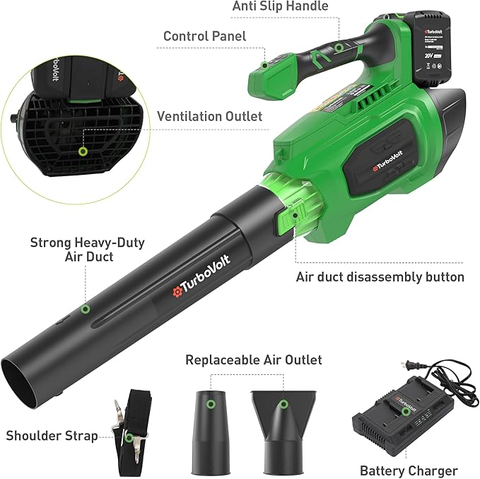 Leaf Blower, 20V Cordless Electric Blower with 2 * 5.0Ah Batteries and 1 Hour Fast Charger, Lightweight Leaf Blower for Patio Cleaning, Lawn Care, Blowing Fallen Leaves and Dust