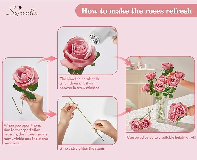 Serwalin 30pcs Artificial Roses Flowers, Dusty Pink Roses with Long Stems Realistic Fake Silk Roses Flowers for DIY Wedding Bouquet Centerpieces Party Home Table Decor
