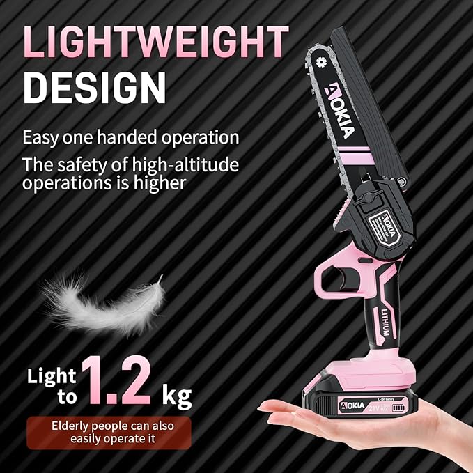 Cordless Mini Chainsaw 21V,6In Electric Chainsaw,Handheld & Portable Power Chain Saw for Tree Trimming Pruning Garden & Yard Work,2 Battery Chain Saw Gifts for Men Women Dad Pink