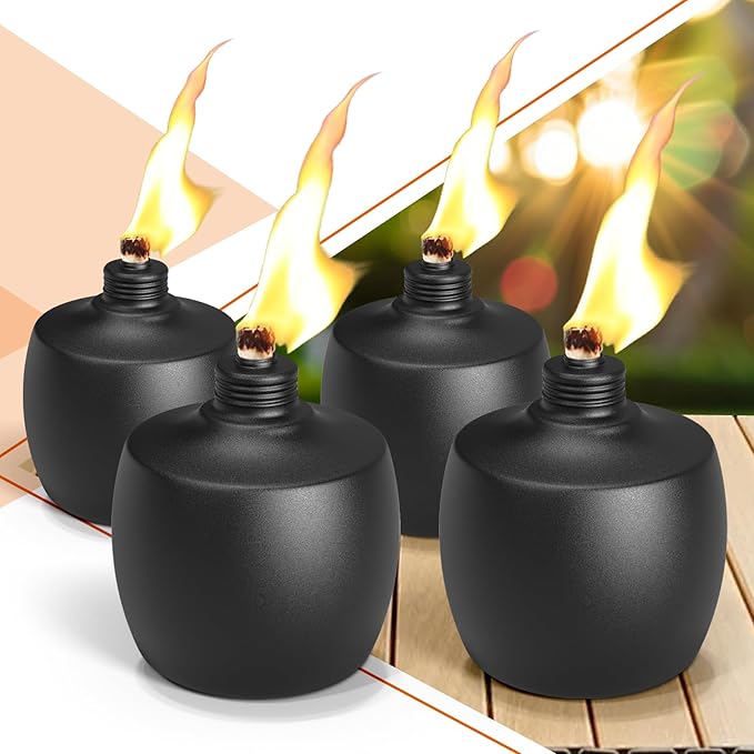 4-Pack Citronella Tabletop Torches, MQKIWAO 21 oz Table Top Torches for Outdoor, Metal Oil Burner Candles, Garden Torches with Fiberglass Wick for Yard, Patio, Deck, Garden, Party, Landscape