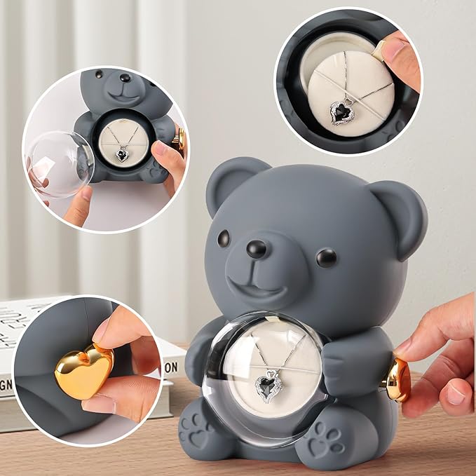 Cute Teddy Bear with Preserved Rose - A Real Rose Flower in Bear with Elegant Gift Box - Romantic Gift for Her in Mother's Day, Weddings, Anniversaries, and Bridal Showers (Grey)