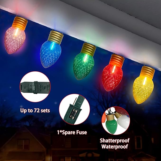 Jumbo Multicolor Christmas String Lights,16FT Jumbo Christmas Hanging Lights with 10 5'' LED C9 Large Strawberry Multicolor Bulbs, Hanging Christmas Decorations Lights for Home Tree Roof Yard Garden