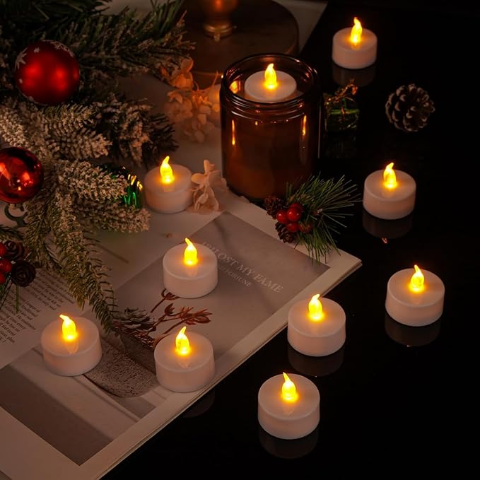 LED Tea Lights Flameless Candles: 12Pack Battery Operated Candle Realistic and Bright Flickering Holiday Gift Long Lasting 200Hours for Seasonal & Festival Celebration WarmYellow